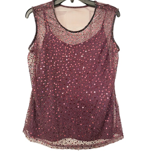 Apart Impressions Tops - Apart Impressions Womens Purple Beaded Sequin Sheer Tank Top‎ Size 10 Whimsigoth